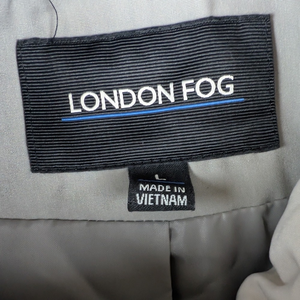 London Fog Hood Rain Jacket Gray L Lightweight Zip Snap Close Pockets Drawstring - Picture 4 of 12